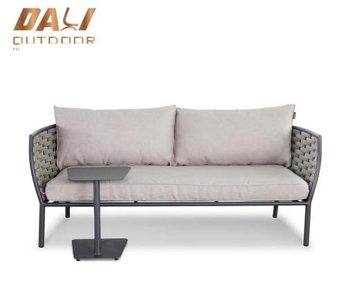 Sofá de 2 plazas de jardín de aluminio de cuerda de poliéster con cojín personalizado